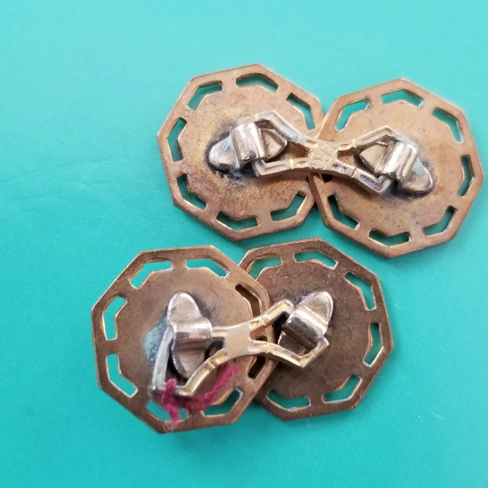 Vintage cuff links FPCo double button gold tone art deco cufflinks